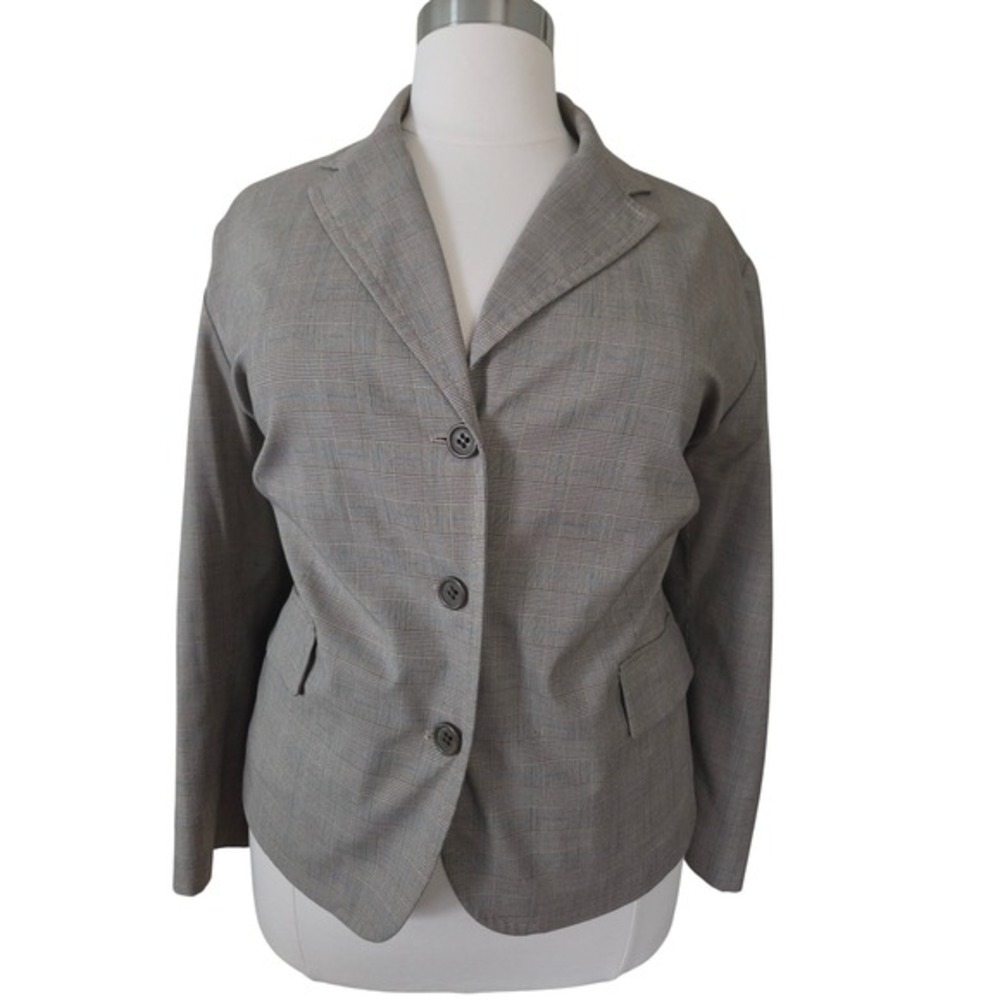 Liz Claiborne Womens Grey Glen Plaid 3-Button Blazer Jacket Petite 24 Plus Size